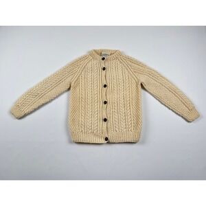 Blarney Woollen Mills Handknit 100% Wool Aran Sweater Cream Size 9-10Y EUC